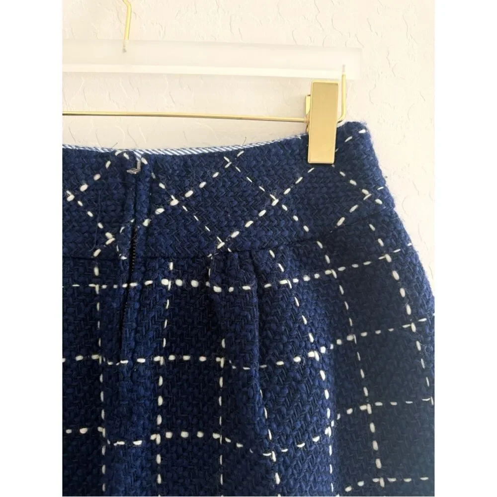 Maeve Anthropologie Wool Tweed Converging Bits Skirt Navy in Navy Blue Size 4
